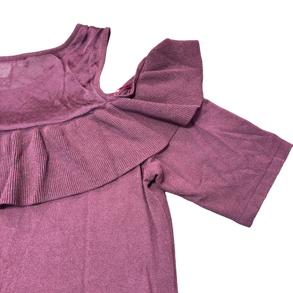 International Concepts Cold Shoulder Ruffle Top Purple Short Sleeve Blouse Large - Picture 7 of 13